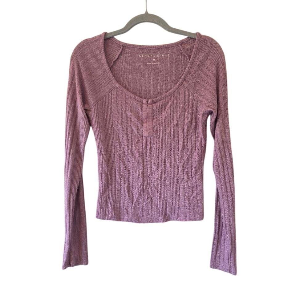 Aeropostale Mauve Ribbed Henley Crop Top Size M